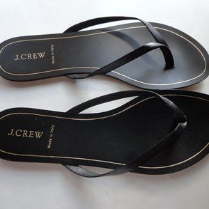 J. Crew Made in Italy Rio Jet Black Leather Flip Flop Sandals Size 12 VGC